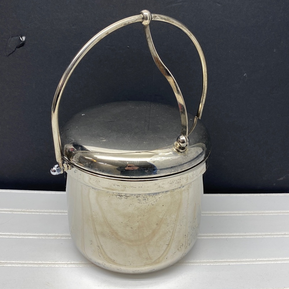 Silver-Plated Ice Bucket Hinged Reticulating Lid